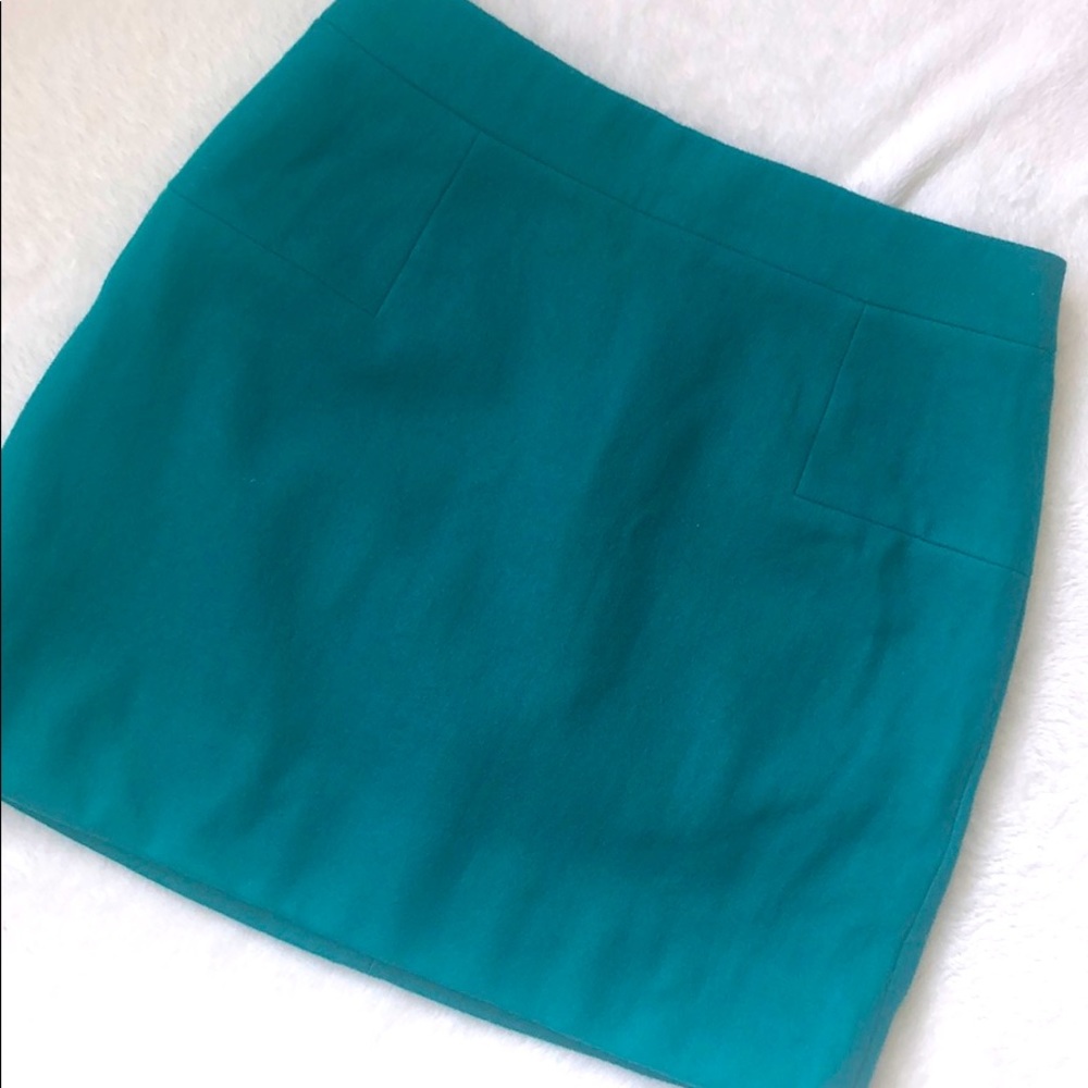 J Crew green wool mini skirt